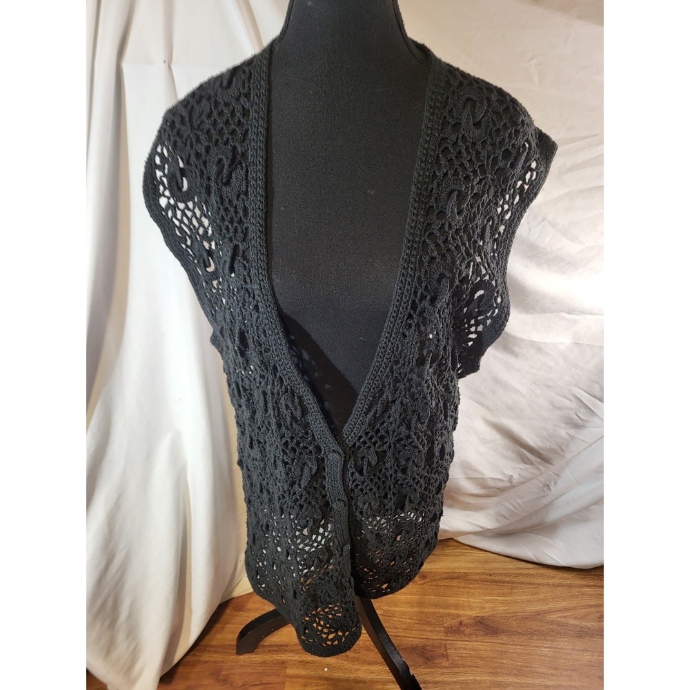 Vintage Silktime Crochet Black Long Vest Boho